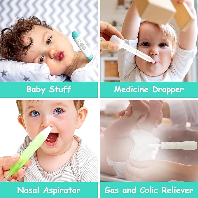 Baby Healthcare and Grooming Kit, 28 in 1 Portable Baby Essentials Kit Electric Nail Trimmer Set with Gas Relief Hair Brush Comb Nasal Aspirator for Newborn Boys Girls (Green)-CubbioJoy
