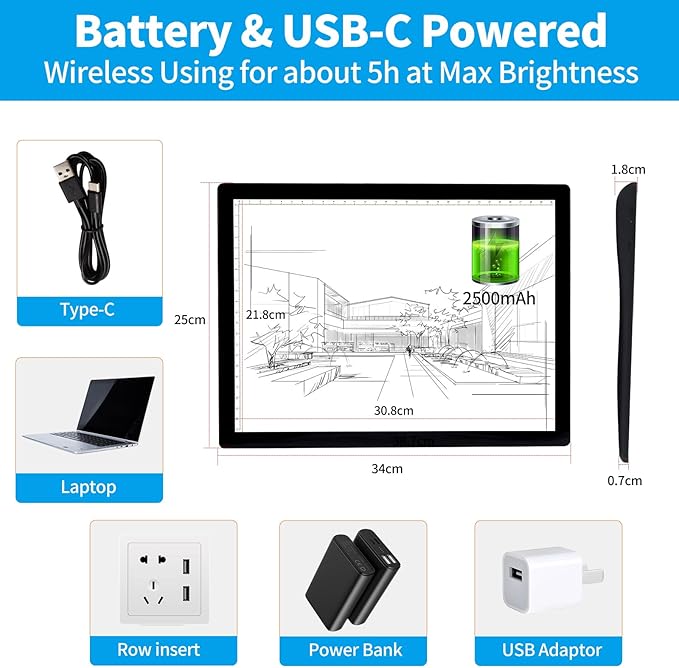 A4 Rechargeable Light Pad, KOBAIBAN Wireless Magnetic Tracing Light Box, 5 Levels Brightness LED Light Tablet Board, Cordless Battery Powered Light Drawing Table for 5D DIY Diamond Painting, Sketching-CubbioJoy