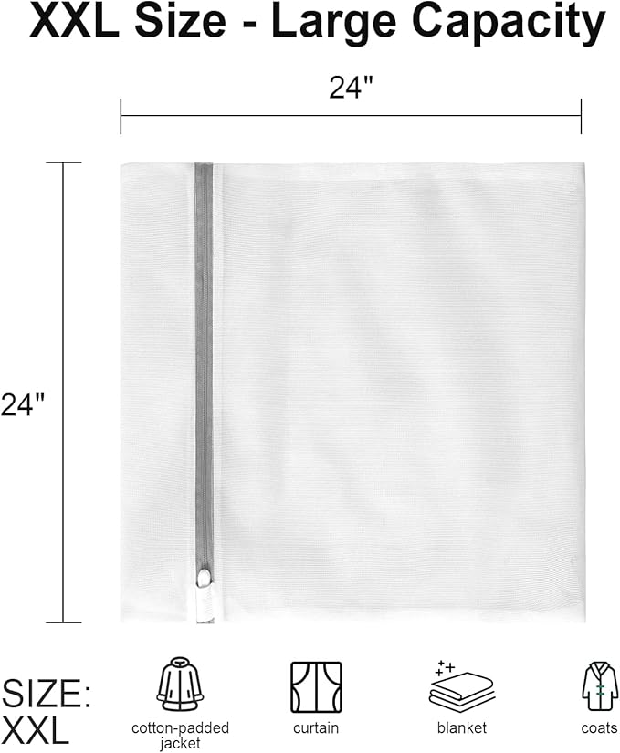 3 Pack XXL Mesh Laundry Bags by MDSXO- Large Jumbo Durable Delicates Bag for Washing Machine for Jackets, Curtains, Jeans 24 * 24 inch [3 Pack]-CubbioJoy