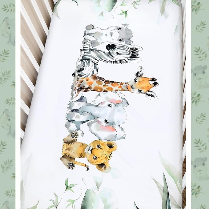 3 Pcs Baby Crib Bedding Set Safari Animals Dinosaurs Bear Woodland Animals Jungle Crib Set Includes Quilt, Fitted Sheet, Skirt for Baby Boy Girl(Light Blue,Safari)-CubbioJoy