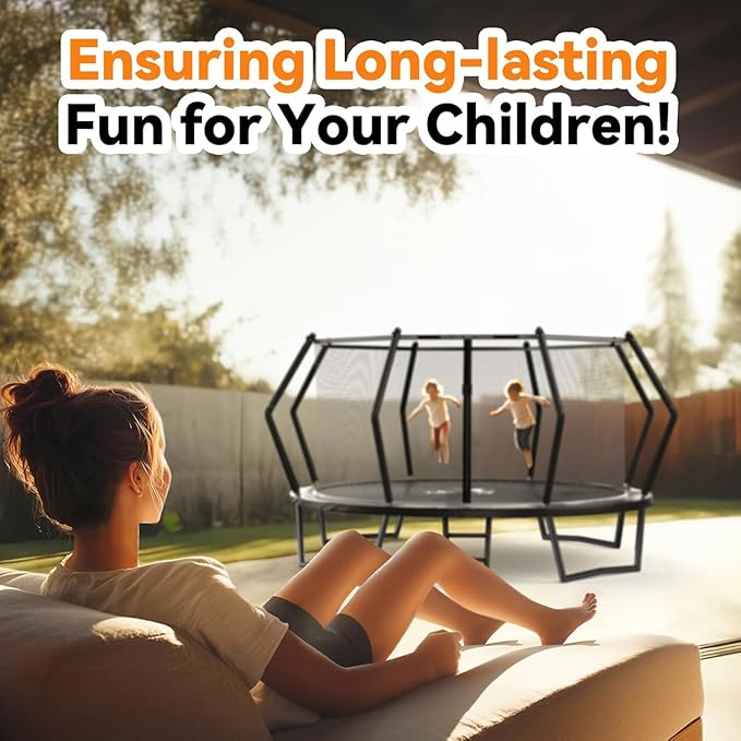 BCAN 8FT 10FT 12FT 14FT 15FT 16FT Recreational Trampoline with Enclosure for Kids Adults, ASTM Approved, Outdoor Trampolines with Ladder for Kids-CubbioJoy