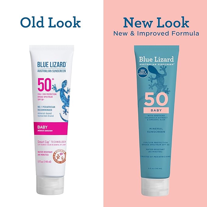 Blue Lizard BABY Mineral Sunscreen with Zinc Oxide, SPF 50+, Water Resistant, UVA/UVB Protection with Smart Cap Technology - Fragrance Free, 5 oz. Tube-CubbioJoy