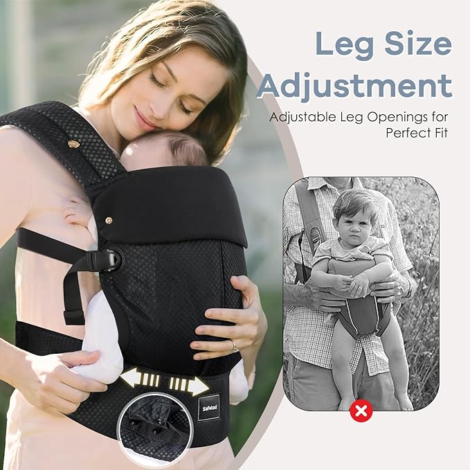 Baby Carrier with Lumbar Support, Cozy Baby Carrier Newborn to Toddler with Adjustable Seat Size, Ergonomic Infant Carrier with 3-Way Carry, Front Facing Toddler Hodler Carrier for Mom & Dad, Black-CubbioJoy
