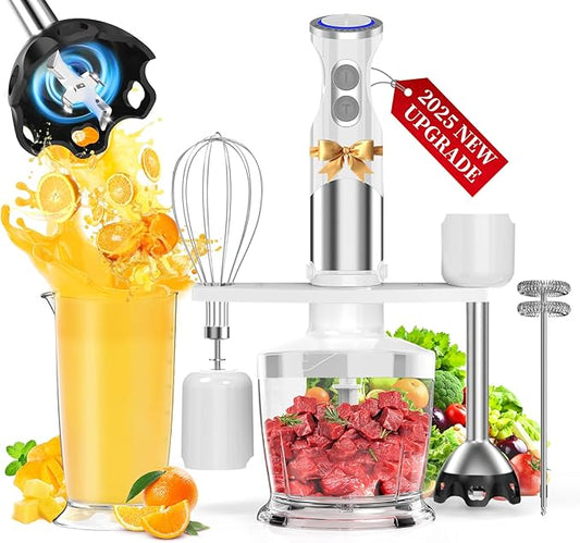 Immersion Blender Handheld Hand Blender - 1100W Non Scratch Stick Blender for Kitchen 12 Speed and Turbo Mode Chopper, Beaker, Whisk and Milk Frother for Milkshake Puree Smoothie Food-CubbioJoy