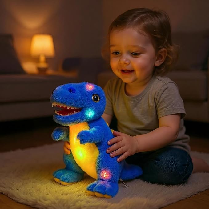 Cuteoy Light-up Plush Blue Dinosaur LED Stuffed Animal Birthday Christmas T-Rex Plushies Toy Gifts for Kids Toddler Girls, 12.5"-CubbioJoy