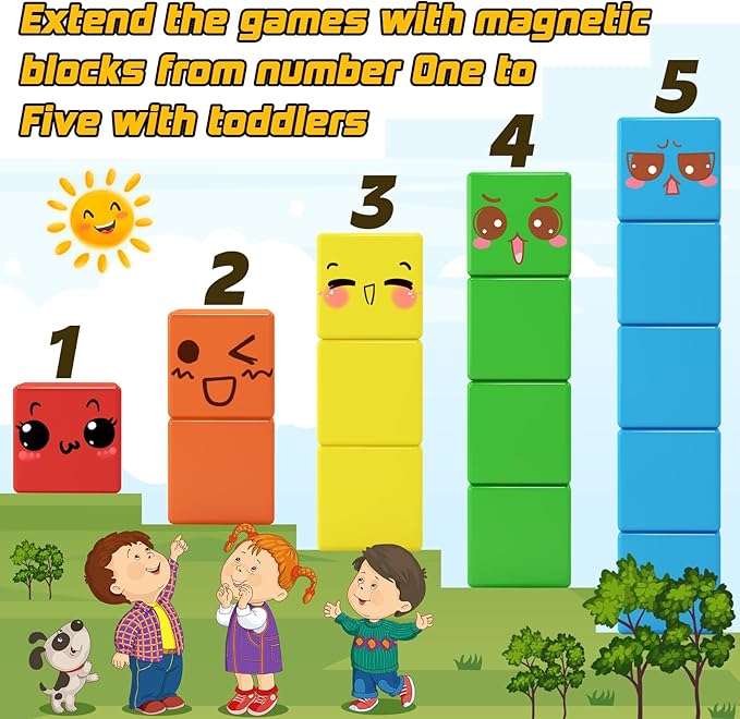 48PCS Magnetic Blocks for Toddlers Toys, Large Magnetic Cube Toy for Sensory STEM Education Preschool Magnet Toys for 3 4 5 6 Year Old Boys and Girls, Compatile with Mine Magnet World-CubbioJoy