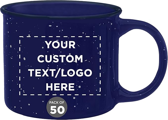 DISCOUNT PROMOS Custom Ceramic Campfire Coffee Mugs 13 oz. Set of 50, Personalized Bulk Pack - Perfect for Tea, Espresso, Cappuccino, Hot Cocoa - Blue-CubbioJoy
