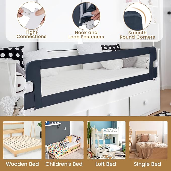 BABY JOY Bed Rails for Toddlers, Extra Long, Swing Down Safety Bed Guard for Convertible Crib, Folding Baby Bedrail for Kids Twin, Double, Full Size Queen & King Mattress (71", Dark Gray)-CubbioJoy