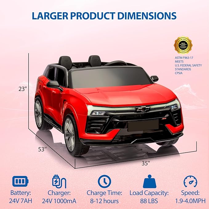 Jojoka Baby Car 24V 2-Seater SUV Licensed Chevrolet Blazer Ride On Toy w/Parent Remote Control,4xSpring Suspension, Wireless Music, Electric Vehicle Car for Kids Ages 3-8, Red-CubbioJoy