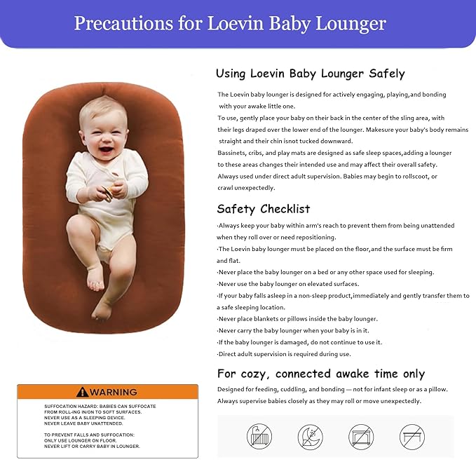 Baby Lounger for Newborn,Baby Nest for Newborn Soft Cotton Breathable for Playtime & Relaxation,Flat Babies Essentials Gifts Newborn Lounger for Boys & Girls 0-12 Months(Coffee)-CubbioJoy