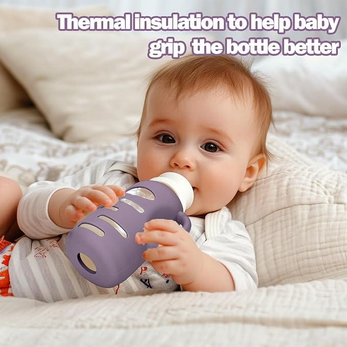 BUSOHA 3 Pack Silicone Sleeves for Dr. Brown's Glass Baby Bottles - Drop Protection Baby Bottle Sleeves Compatible with Dr. Brown's Newborn Glass Bottles with Silicone Handles,9oz-CubbioJoy