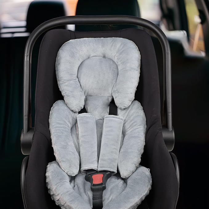 Infant Car Seat Insert Head and Body Support, GFU Reversible Newborn Insert for Carseat with Strap Pads, Soft Stroller Cushion Pillow Insert for Boys and Girls, Fits for Stroller, Swing, Grey-CubbioJoy