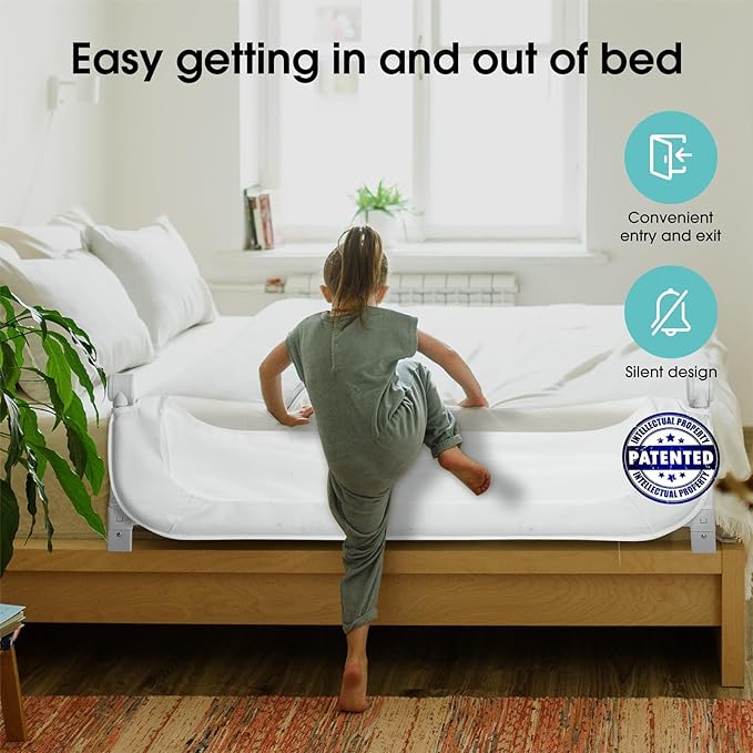 Baby Bed Rail Guard for Toddlers -59" Toddler Bed Rails for Twin, Full, Queen, King Bunk Size Bed Swing Down Bedrail Extral Tall Child Safety Side Railing Guards for Kids White-CubbioJoy