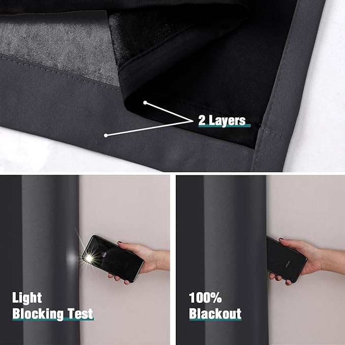 ChrisDowa 100% Blackout Curtains for Bedroom with Black Liner, 2 Thick Layers Total Blackout Thermal Insulated Grommet Window Curtains 84 Inch Long 2 Panels Set (Dark Grey, 42 x 84 Inch)-CubbioJoy