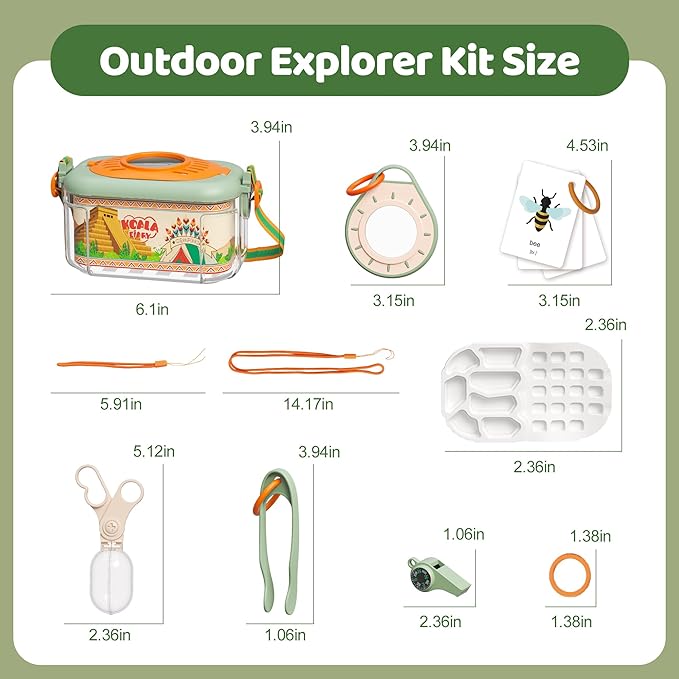 Bug Catcher for Kids Explorer Bug Catching Kit,Magnifying Glass, Tweezers, Whistle & Compass, Learning Guide, Insect Habitat, Outdoor Toys(3 Year +) (Kids Bug Catcher Set)-CubbioJoy