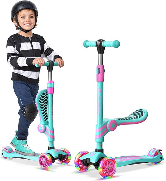 Candy 3 Wheel Scooter with Seat for Kids – Light-Up LED Wheels, Adjustable Handlebar and Seat, Smooth PU Wheels, Wide Anti-Slip Deck, Rear Foot Brake – Toddler Outdoor Toys for Ages 2+-CubbioJoy