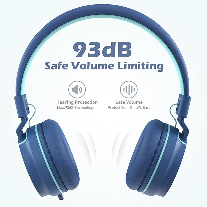 AILIHEN Kids Headphones, I35 On-Ear Headphones for School, Safe Volume 93dB, HD Mic Stereo Headphone for Kid Girls Boys, Foldable 3.5mm Wired for Chromebook, Laptop, Computer, Tablet (Blue)-CubbioJoy