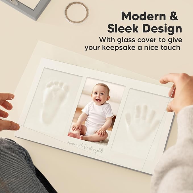 Baby Hand and Footprint Kit - Clay Handprint Keepsake Frame, Newborn Nursery Picture Frame, Personalized New Mom Gifts for Baby Shower & Registry (Cloud Gray)-CubbioJoy