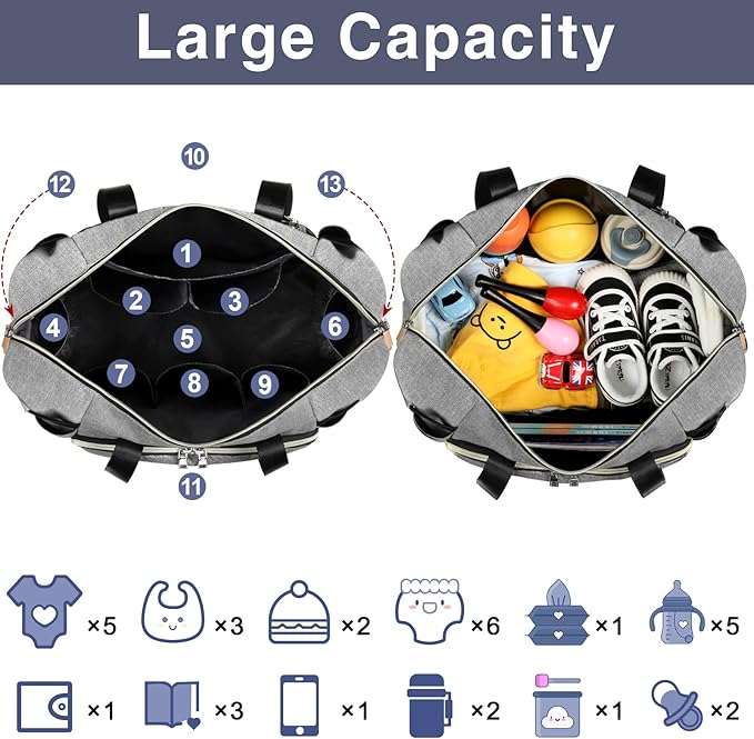 ITIEZY Diaper Bag Tote for Baby - Large Mommy Bag with Portable Changing Pad Pacifier Case, Hospital Bags Travel Baby Bag-CubbioJoy