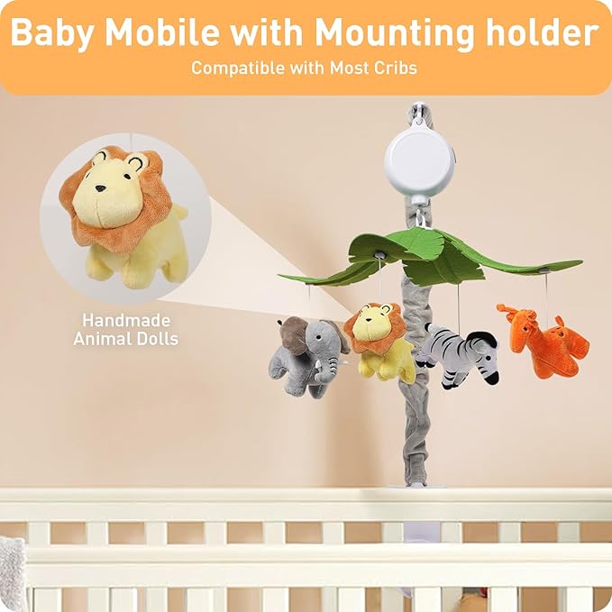 Baby Crib Mobile - Jungle Animal Mobile for Crib Nursery Musical Mobile Gender Neutral for Boys and Girls with 12 Lullabies Ceiling Mobile Presents for Newborn-CubbioJoy