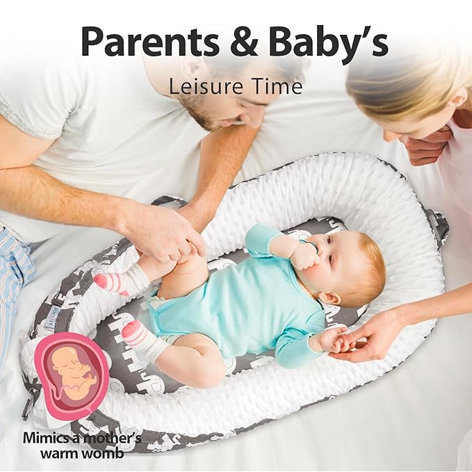 Baby Lounger | Organic Cotton Infant Lounger | Reversible, Adjustable & Portable Floor Lounger | Soft, Breathable, Washable Cover-CubbioJoy