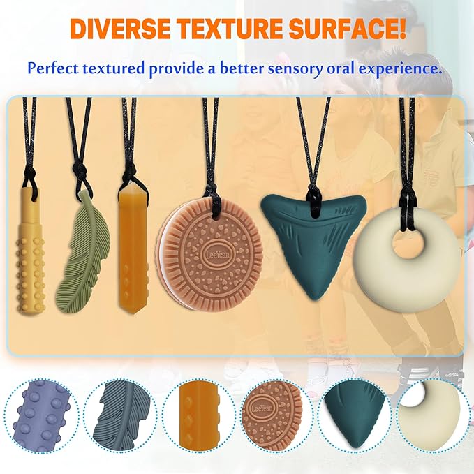 Chew Necklaces for Sensory Kids, Sensory Chewy Toys for Boys with Autism, ADHD, SPD, Chewing, Silicone Chewing Necklace Reduce Adult Anxiety Fidgeting-CubbioJoy