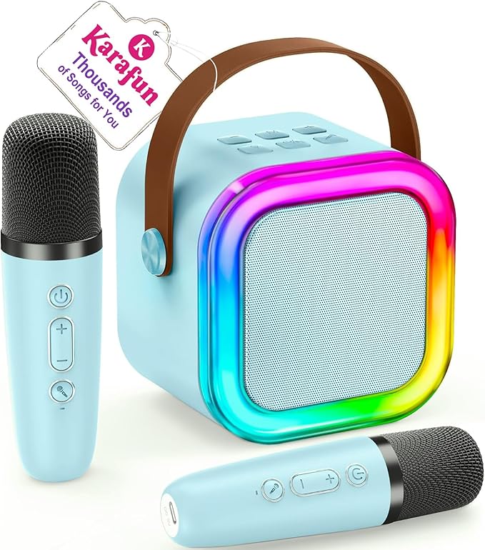 IROO Mini Karaoke Machine for Kids, 2025 TOP Toys Birthday Gifts Ideas for Girls Ages 4, 5, 6, 7, 8, 9, 10, 12+ Years Old, Portable MP3 Player with 2 Wireless Mics for Party-CubbioJoy