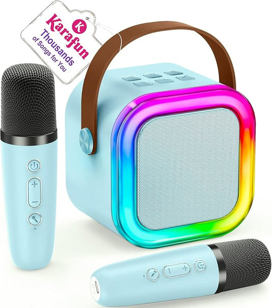 IROO Mini Karaoke Machine for Kids, 2025 TOP Toys Birthday Gifts Ideas for Girls Ages 4, 5, 6, 7, 8, 9, 10, 12+ Years Old, Portable MP3 Player with 2 Wireless Mics for Party-CubbioJoy