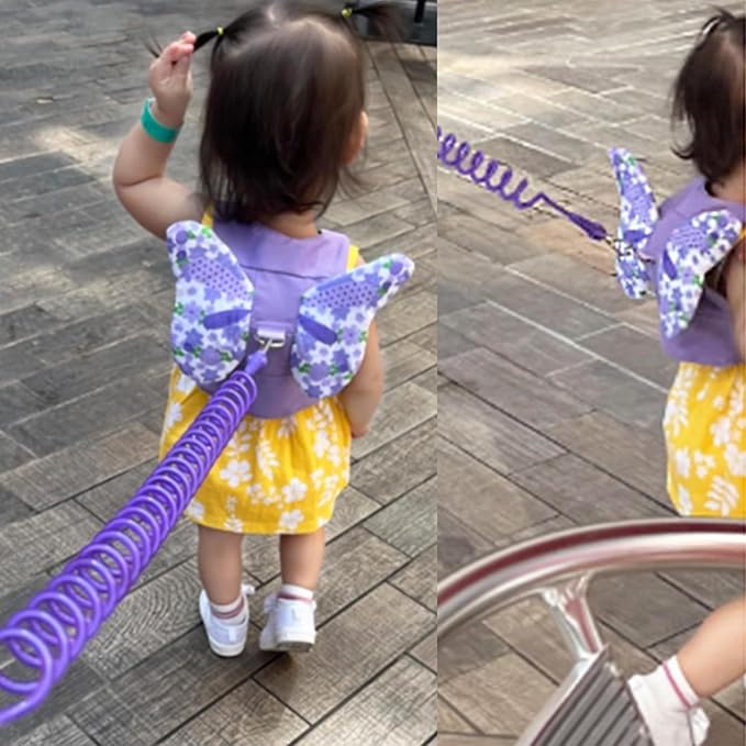 Accmor Toddler Harness Leash + Anti Lost Wrist Link, Kids Butterfly Harnesses With Children Leashes, Cute Baby Leash Walking Assistant Wristband Strap Tether for Girls Outdoor (Purple)-CubbioJoy