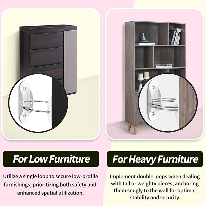 Anti Tip Furniture Anchors (6 Packs) Furniture Anchors for Baby Proofing, Earthquake Straps for Furniture Dresser Wall Safety Anchor Furniture Safety Straps Wall Straps, White-CubbioJoy