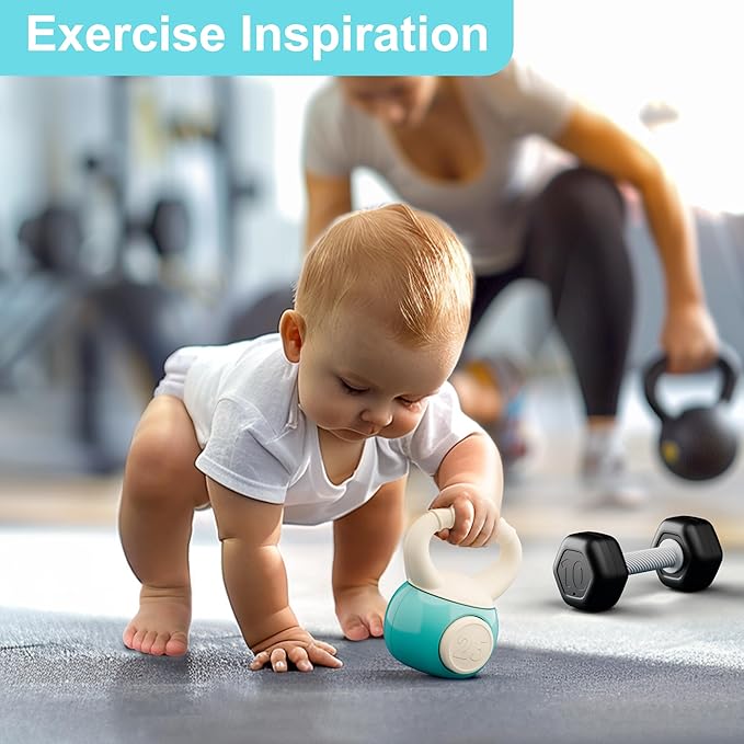 iPlay, iLearn Baby First Gym Rattle Set, Infant Dumbbell Weights Teething Rattles 3-6-12 Month, Newborn Workout Sensory Stroller Toy, Babies Birthday Shower Gift 5 7 8 9 10 Month Toddler Boy Girl-7PCS-CubbioJoy