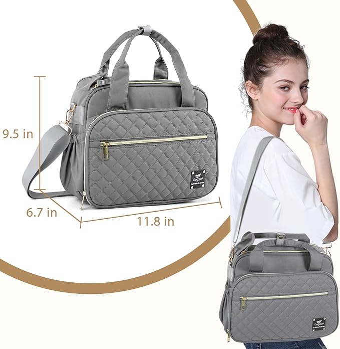 Crossbody Small Diaper Bag, Cute Mini Baby Diaper Tote Bags with Insulated Pockets for Traveling Outdoor Parent,Gray-CubbioJoy