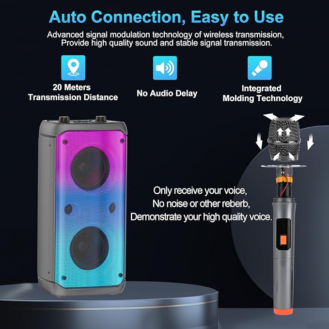 Bluetooth Speaker, 80W Peak Wireless TWS Portable Outdoor Party Speakers with Subwoofer, Deep Bass, LED Colorful Lights, Loud Stereo Sound Boombox with Radio for Home, Camping, Travel-CubbioJoy