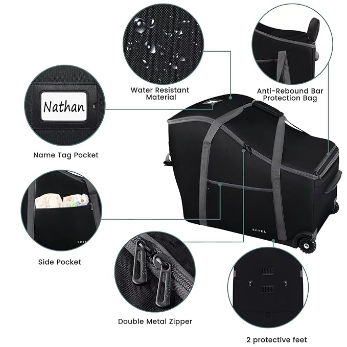 Infant Car Seat Travel Bag Fit Doona Car Seat Stroller and Base, Chicco Keyfit 35 and Base, Doona Travel Bag with Wheels, Padded Car Seat Bags for Air Travel, Nuna Travel Bag with Zipper Pocket-CubbioJoy