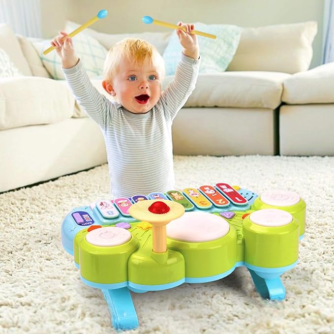 Baby Musical Toys 3 in 1 Piano Keyboard Xylophone Drum Set for 1 Year Old Girls Boys Toys Age 2 Music Instrument Learning Toys Toddlers 1-3 0-2 First Birthday Gift Infant Baby Toys 6 9 12 18 Month-CubbioJoy