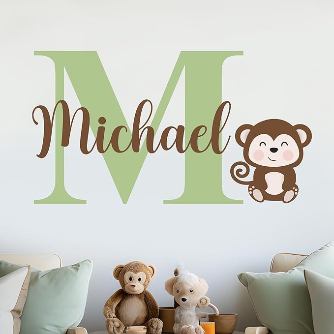 CRYPTONITE Personalized Name Jungle Animals Vinyl Wall Decor I Nursery Wall Decal for Baby Boy & Girl Decoration I Stickers for Kids I Multiple Options for Customization (D. Monkey)-CubbioJoy