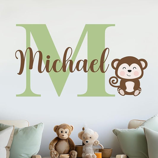 CRYPTONITE Personalized Name Jungle Animals Vinyl Wall Decor I Nursery Wall Decal for Baby Boy & Girl Decoration I Stickers for Kids I Multiple Options for Customization (D. Monkey)-CubbioJoy