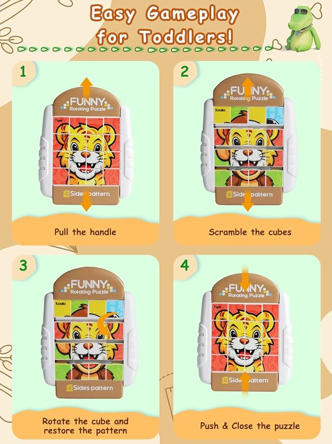 16-Piece Rotating Puzzles for Kids 4-6, Toddlers Puzzles 2-4, Road Trip, Airplane Activities Game, Travel Toys - Brain Teaser, Fine Motor Skills - Birthday Gifts Boys & Girls - Animals-CubbioJoy