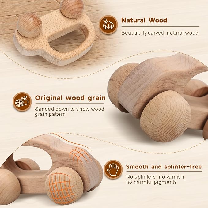 TOY Life Wooden Toys Cars, Montessori Toys for Babies 0-6-12 Months, Rattle Cars for Toddlers 1-3, Wooden Baby Toys Gift 1 Year Old, Baby Boy Girl Nursery Decor, 1 Year Old Boy Birthday Gift-CubbioJoy