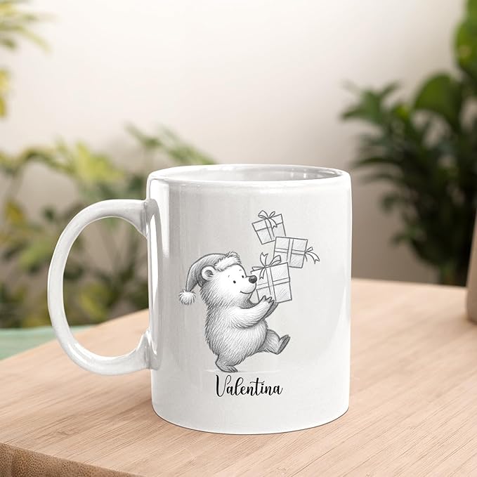 Cute Bear Animal Coffee Cup, Personalized Bear Lover Accent Mug Gift For Men Women Birthday Christmas, Customized Name Animal Coffee Mug Gift For Daughter Son Kids Child, Bears White Teacup 11 15 Oz-CubbioJoy