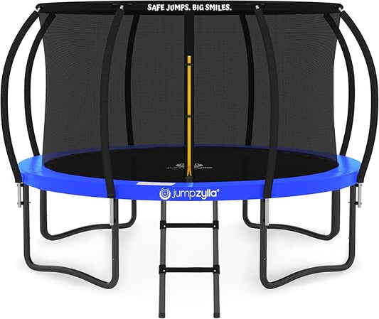 JUMPZYLLA Trampoline Outdoor 8FT 10FT 12FT 14FT 15FT 16FT with Enclosure and Ladder, ASTM Approved Recreational Trampoline for Kids and Adults, Anti-Rust Coated Frame-CubbioJoy