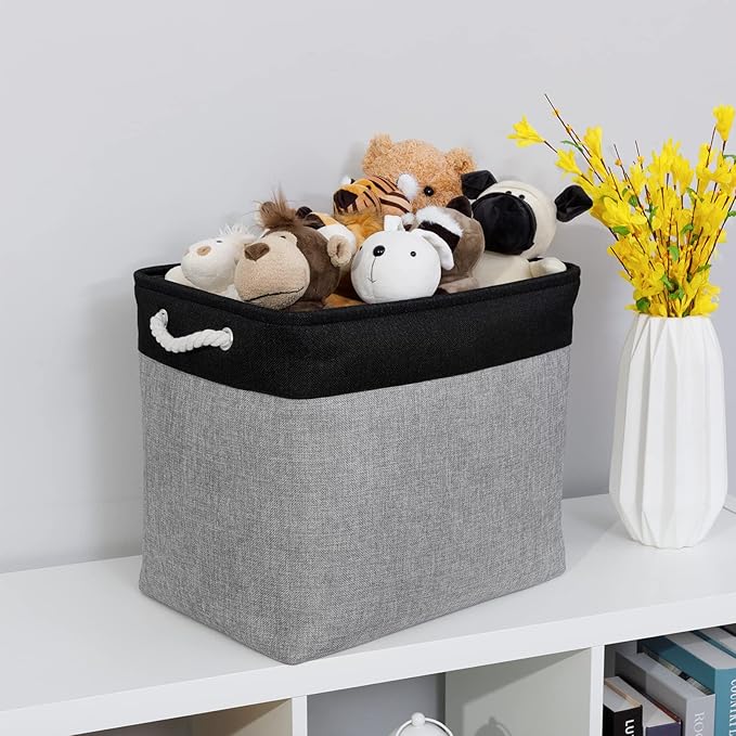 Bidtakay Storage Baskets Extra Large Baskets for Organizing Grey Rectangle Laundry Basket Linen Fabric Bins Set of 2 Clothes Baskets for Closet Shelves Hallway Bedroom Toy Organizer 17x12x15 In-CubbioJoy