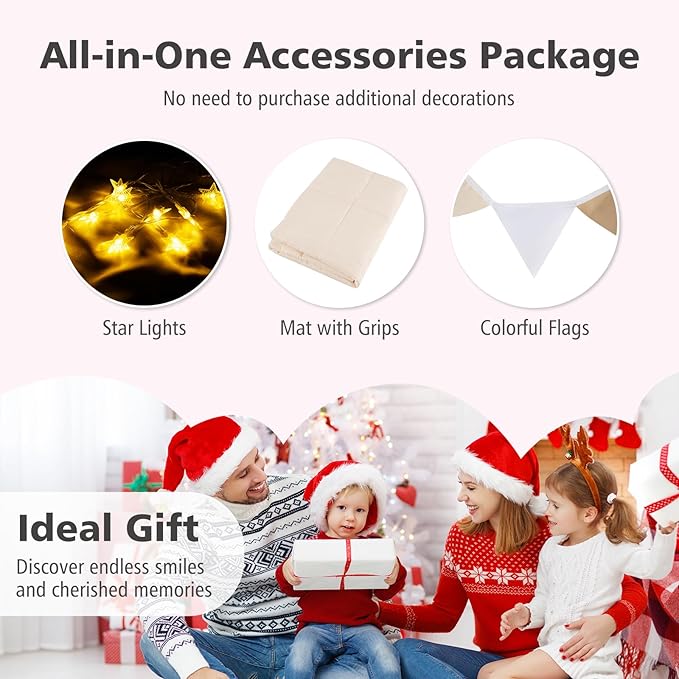 INFANS Kids Play Tent with Glow in The DarkWashable Mat Star Light Windows, Anti-Trip Large Playhouse Toys for Children Boys Girls, Indoor Outdoor Princess Tents Castle for Toddlers (Fluorescent Pink)-CubbioJoy