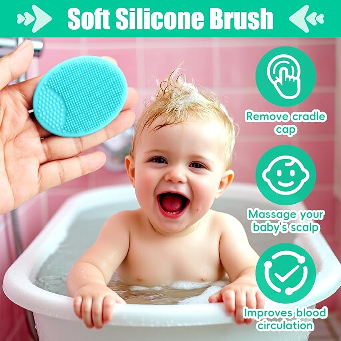 Baby Hair Brush and Comb Set, 4Pcs Baby Soft Bristles Hairbrush Cradle Cap Brush Hair Comb for Newborns Toddlers Boys Girls (Green)-CubbioJoy