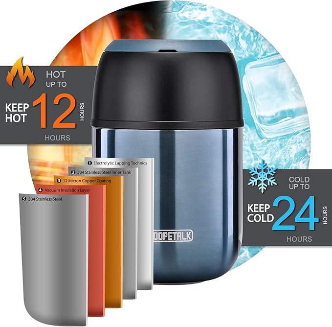 17 oz Insulated Lunch Containers, Blue, Vacuum Stainless Steel Thermo Lunch Box with Handle and Folding Spoon for School, Office, Travel-CubbioJoy