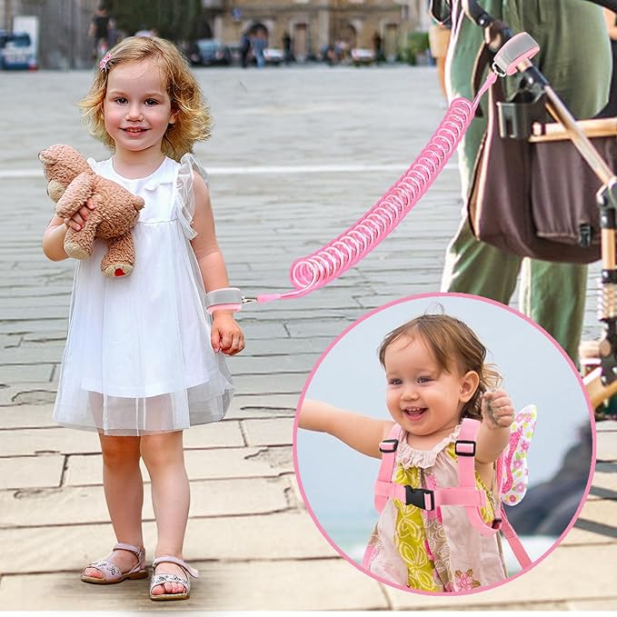 Accmor Toddler Harness Leash, 3 in 1 Cute Butterfly Kids Leash + Anti Lost Wrist Link, Adorable Child Walking Harness Wristband Assistant Soft Strap Belt Protector for Baby Girls to Outdoor Travel-CubbioJoy