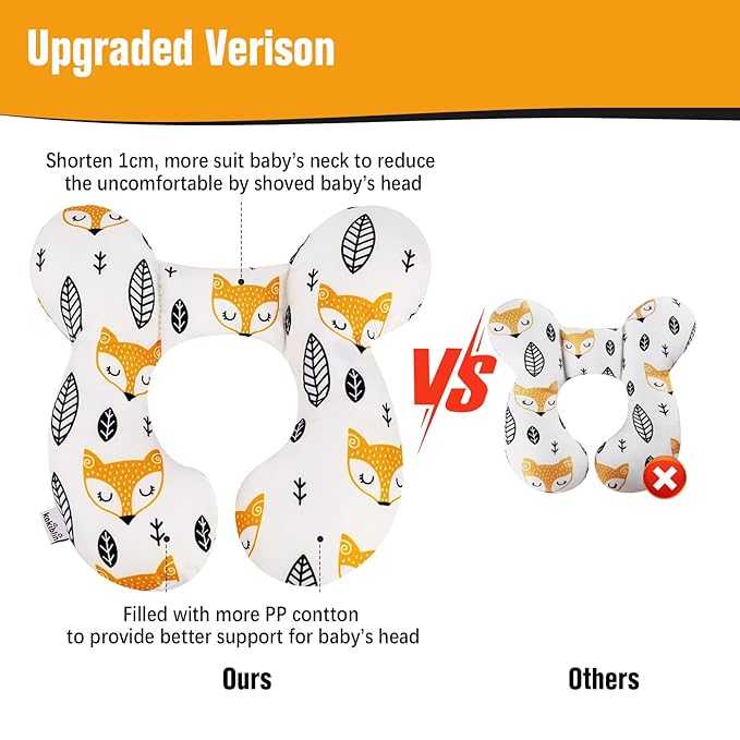 KAKIBLIN Baby Neck Pillow, Upgraded Baby Support Pillow for Head and Neck, Babies Head Pillow for Car Seat,Pushchair,Travel(Yellow Fox)-CubbioJoy
