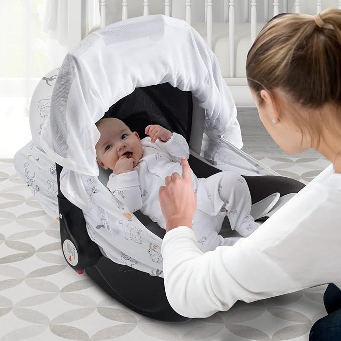 Baby Car Seat Cover, Soft Sun Shade Cover, Breathable Comfortable Privacy Carseat Canopy Protect for Newborn Infant Boys Girls (Animals)-CubbioJoy