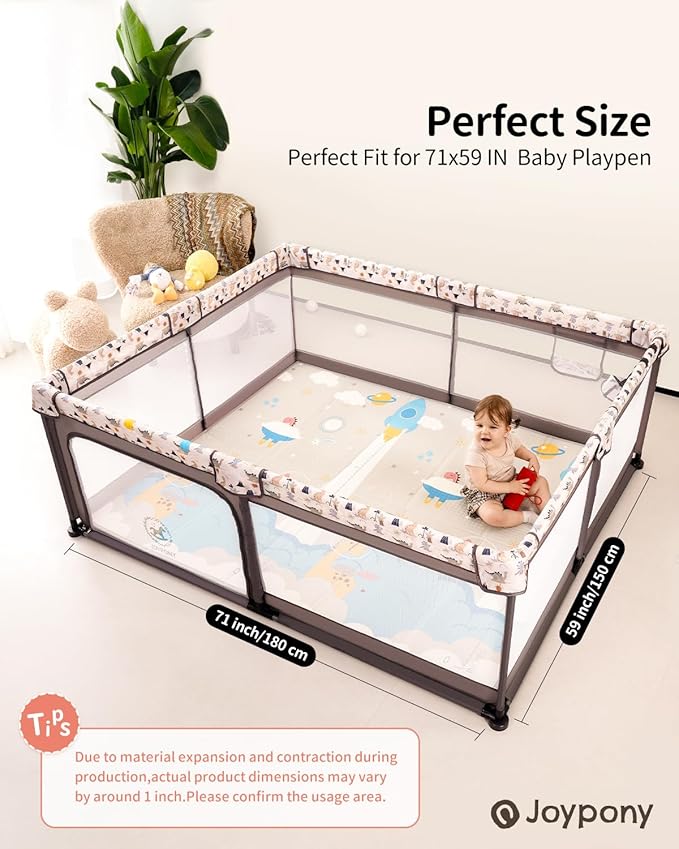 Baby Play Mat, 71x59 Inch Foldable Play Mats for Babies and Toddlers, Waterproof & Anti-Slip Portable Baby Floor Mat for Tummy Time, Baby Mat for Floor with Travel Bag for Indoor Outdoor-CubbioJoy