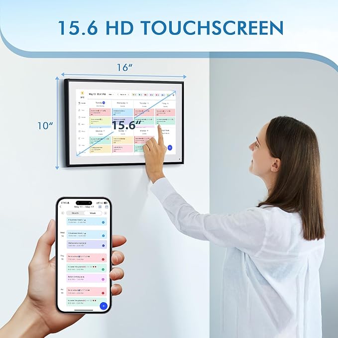Calendar Digital 15.6 Inch Electronic Calendar&Chore Chart, 1920 * 1080P IPS Touchscreen Wall Smart Weekly and Monthly Planner for Family Black Gift for Mother mom Women-CubbioJoy